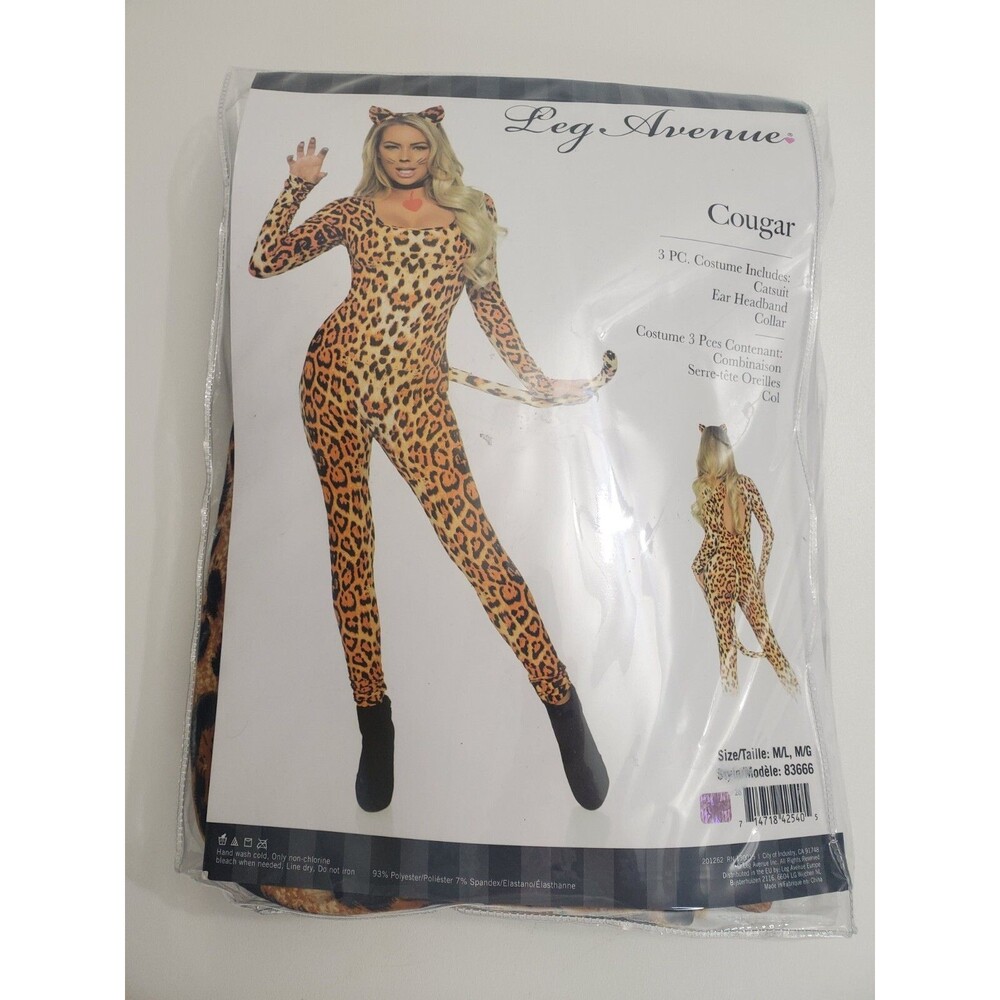 Leopard Catsuitโ Adult Sexy Cat Costume Halloween Fancy Dress, M/L